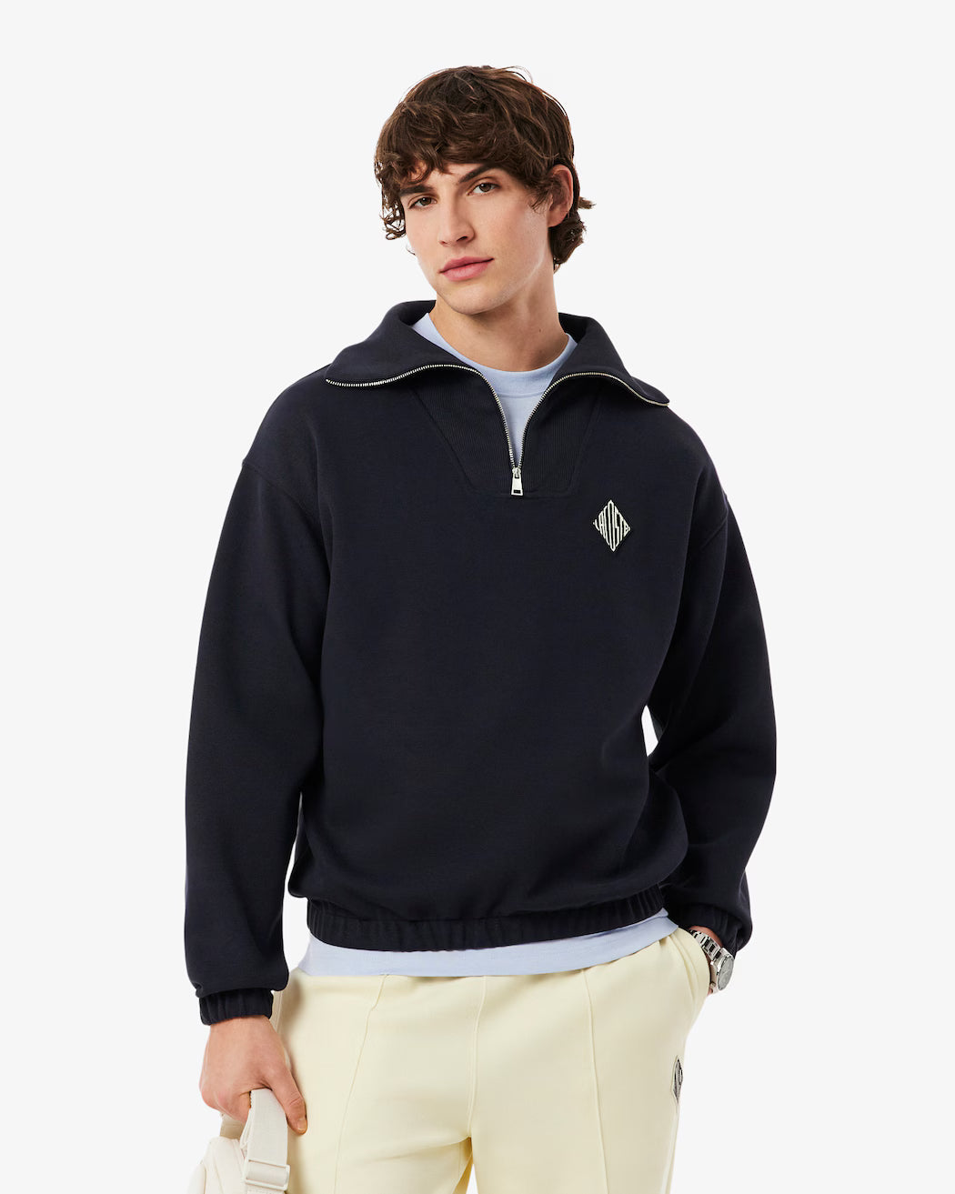 Sweatshirt loose fit col zippé en Piqué