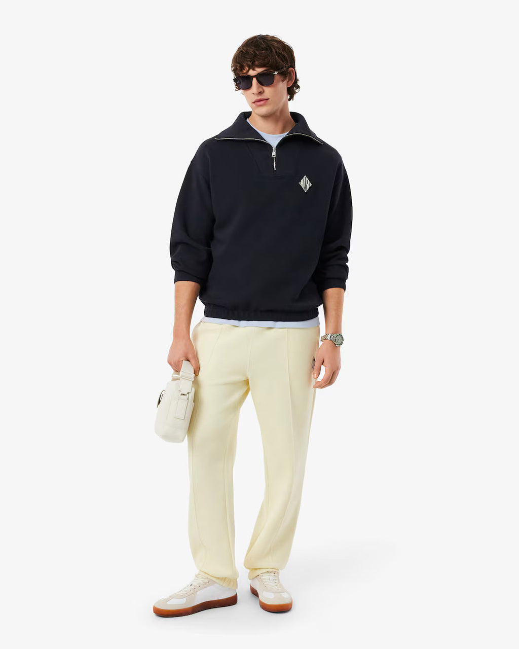 Sweatshirt loose fit col zippé en Piqué