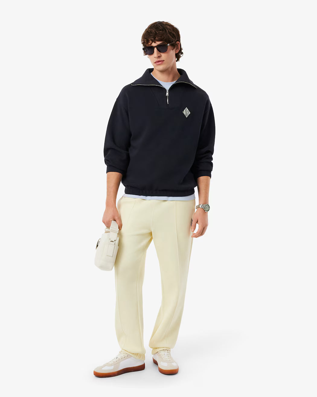 Sweatshirt loose fit col zippé en Piqué