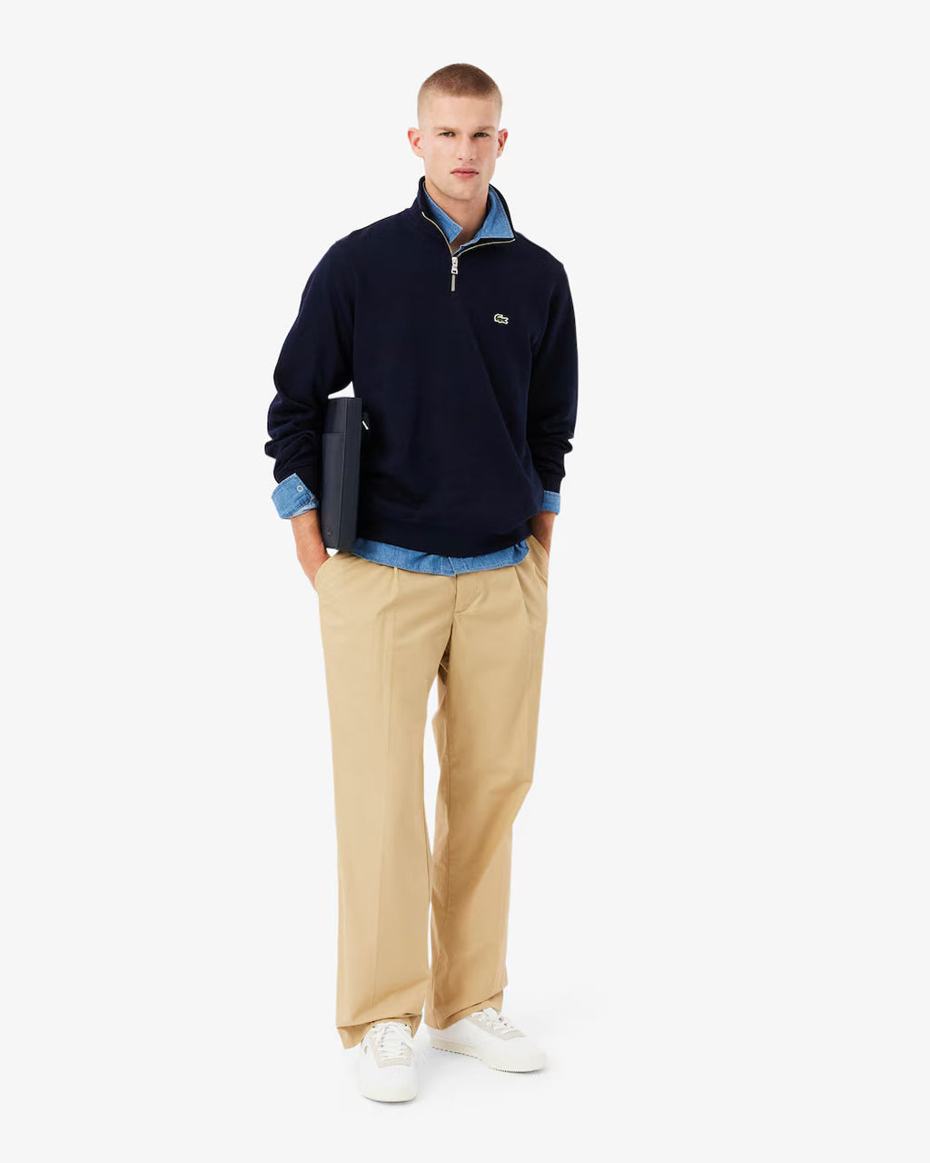 Sweatshirt zippé interlock col montant